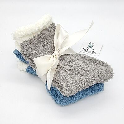 LOT DE 2 PAIRES DE CHAUSSETTES DOUILLETTES | Gris Souris et Bleu Azur