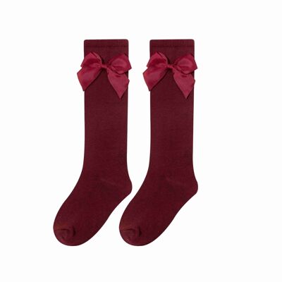 High Socks With Bow Girl Maroon