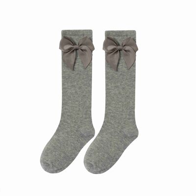 High Socks With Bow Girl Light gray