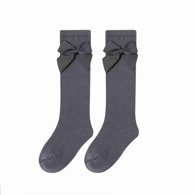 High Socks With Bow Girl Dark Gray