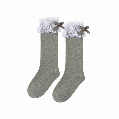 Chaussettes Hautes Dentelle Fille Gris clair