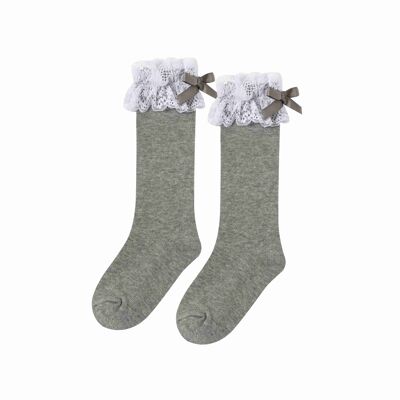 High Socks With Lace Girl Light gray