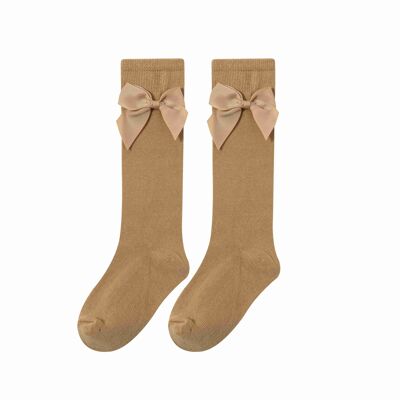 High Socks With Bow Girl Camel