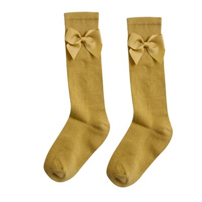 Hohe Socken mit Schleife in Gelb