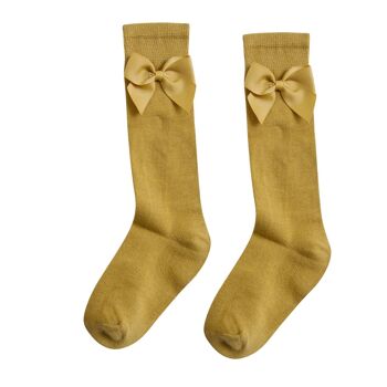 Chaussettes hautes avec nœud en jaune 1