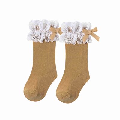 Baby Girl High Socks With Lace Camel