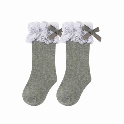 Hohe Socken mit Spitze für Babymädchen Hellgrau