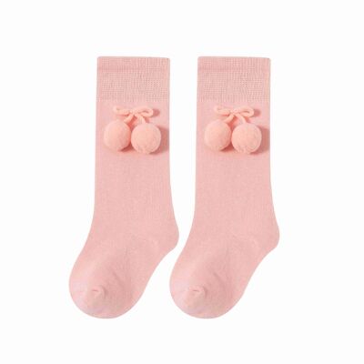 Pink High Socks With Pompoms for Baby