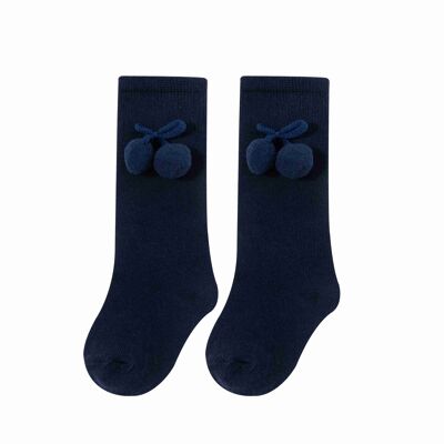 Calzini alti blu navy con pompon per neonata