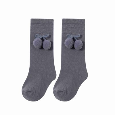 Chaussettes Hautes À Pompons Pour Bébé Fille Gris Foncé