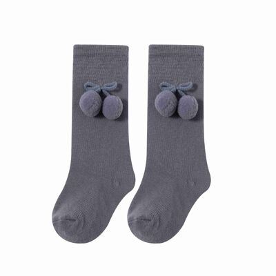 High Socks With Pompoms For Baby Girl Dark Gray