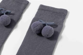 Chaussettes Hautes À Pompons Pour Bébé Fille Gris Foncé 2