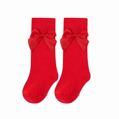 Red High Socks With Bow For Baby Girl