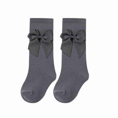 High Socks With Bow Baby Girl Dark Gray