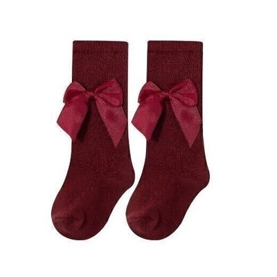 High Socks With Bow Baby Girl Maroon