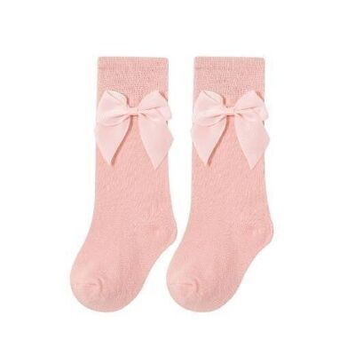 Pink High Socks With Bow For Baby Girl
