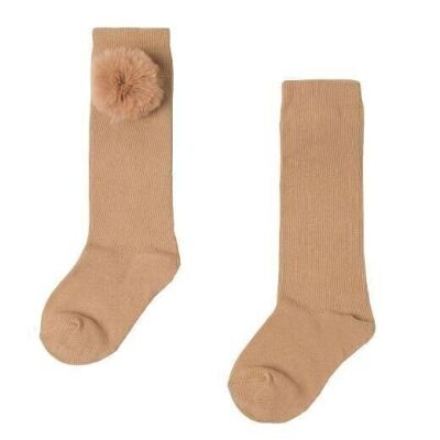 Mittelgroße Socken mit Bommel für Mädchen, Camel