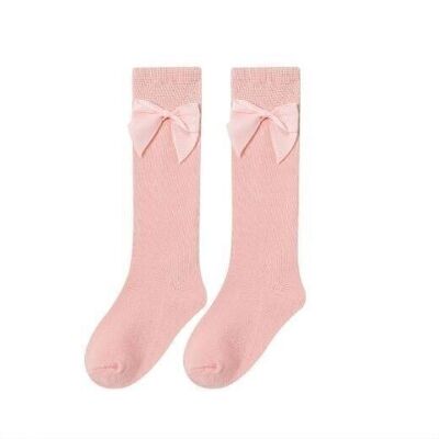 High Socks With Bow Girl Pink