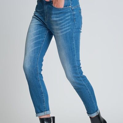 Jean mom Farleigh slim taille haute délavé clair