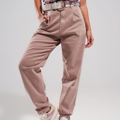 High rise jeans with pleat front in pink