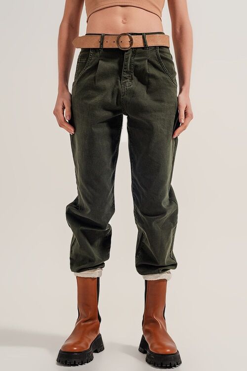 High rise mom jeans with pleat front in green