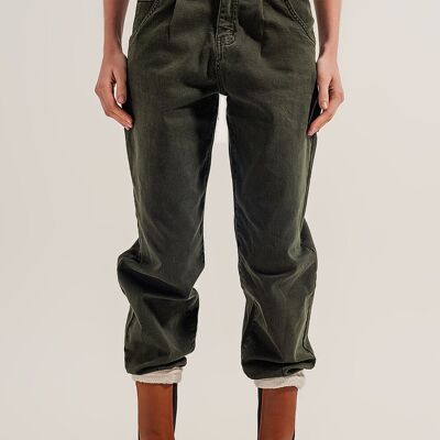 High rise mom jeans with pleat front in green