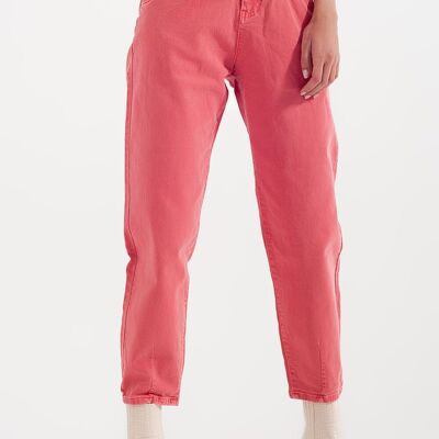 High rise mom jeans with pleat front in pink