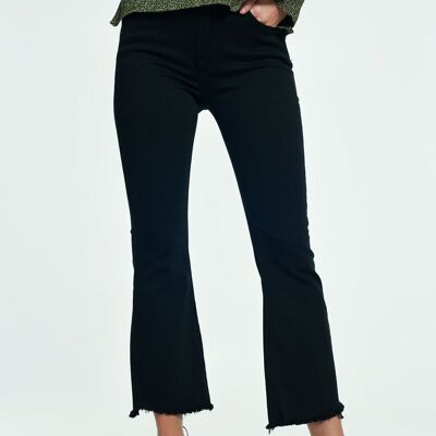 High rise raw hem flared jeans in black