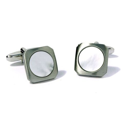 Brushed Silver Finish with White Inlay Cufflinks