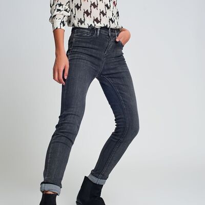 High rise skinny jeans in washed black