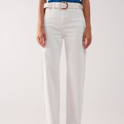 Mom jeans slouchy a vita alta color crema