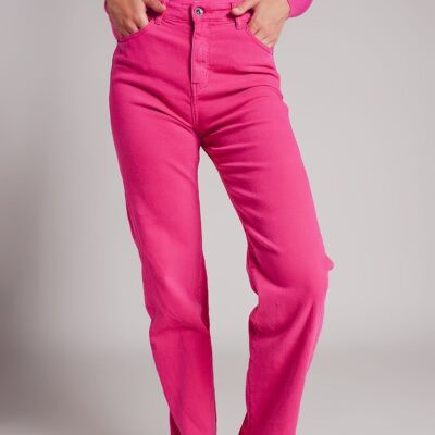 High rise slouchy mom jeans in fuchsia