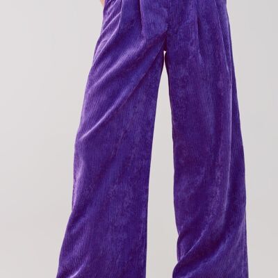 Pantalon droit taille haute en velours violet