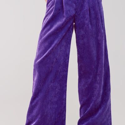 Pantalones de pernera recta de tiro alto en pana morada