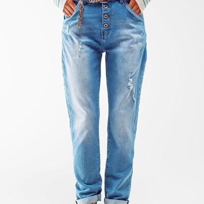 Mom-Jeans mit hohem Bund und Knopfdetail