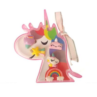 Lot de 5 bagues enfant - Ajustables - Dans boîte licorne