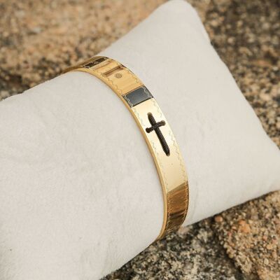 BRACCIALE CON CROCE IN FILO NERO 18k