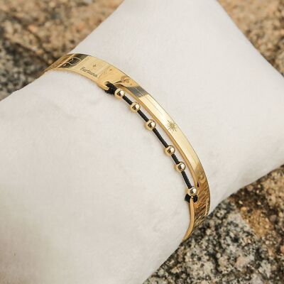 18k PEARL BANGLE BLACK WIRE