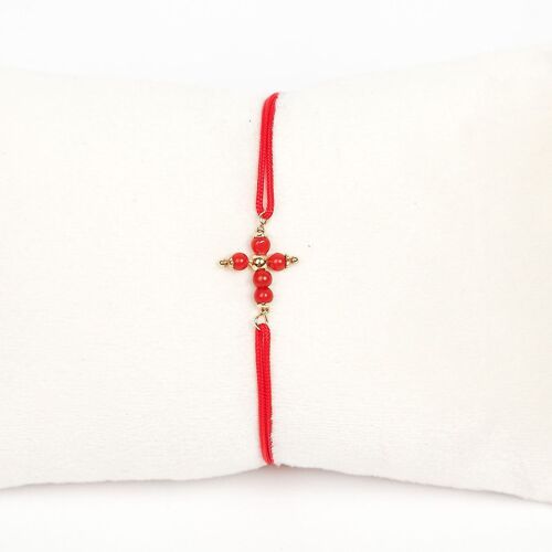 BRACELET CORDON CROIX CORAIL ROUGE