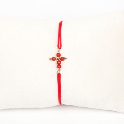 RED CORAL CROSS CORD BRACELET
