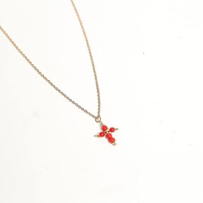 CORAL CROSS NECKLACE