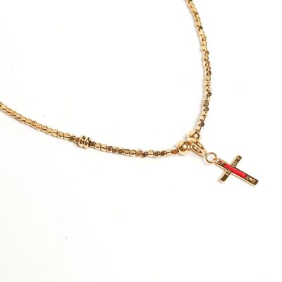 CORAL CROSS NECKLACE