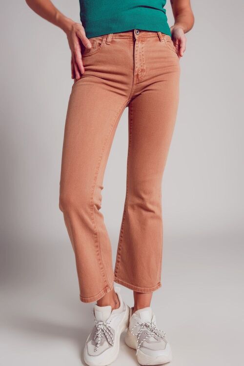 High waist flare jean in camel