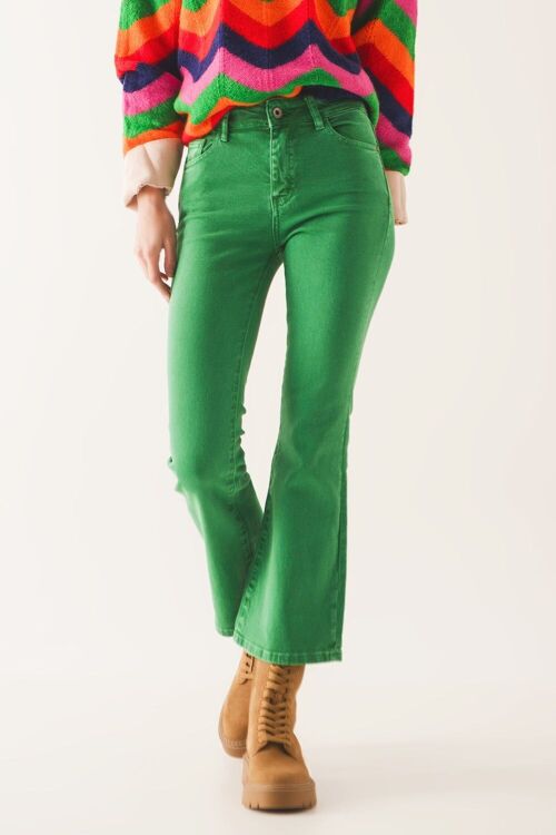 High waist flare jean in green