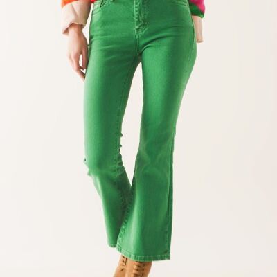 Jeans flare a vita alta in verde