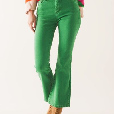High waist flare jean in green