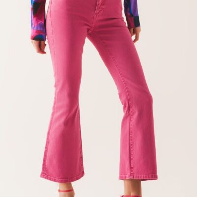 High waist flare jean in pink