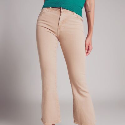 Flare-Jeans mit hoher Taille in Sand