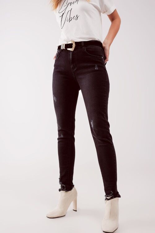 High waist ripped skinny jeans in black