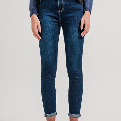 Jeans skinny fit a vita alta di colore blu scuro